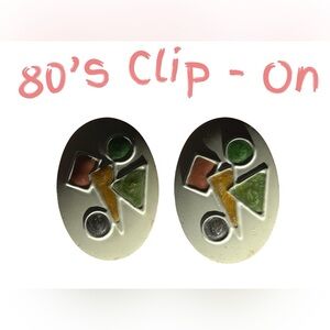 80s Geometric Multicolor Clip-On Earrings